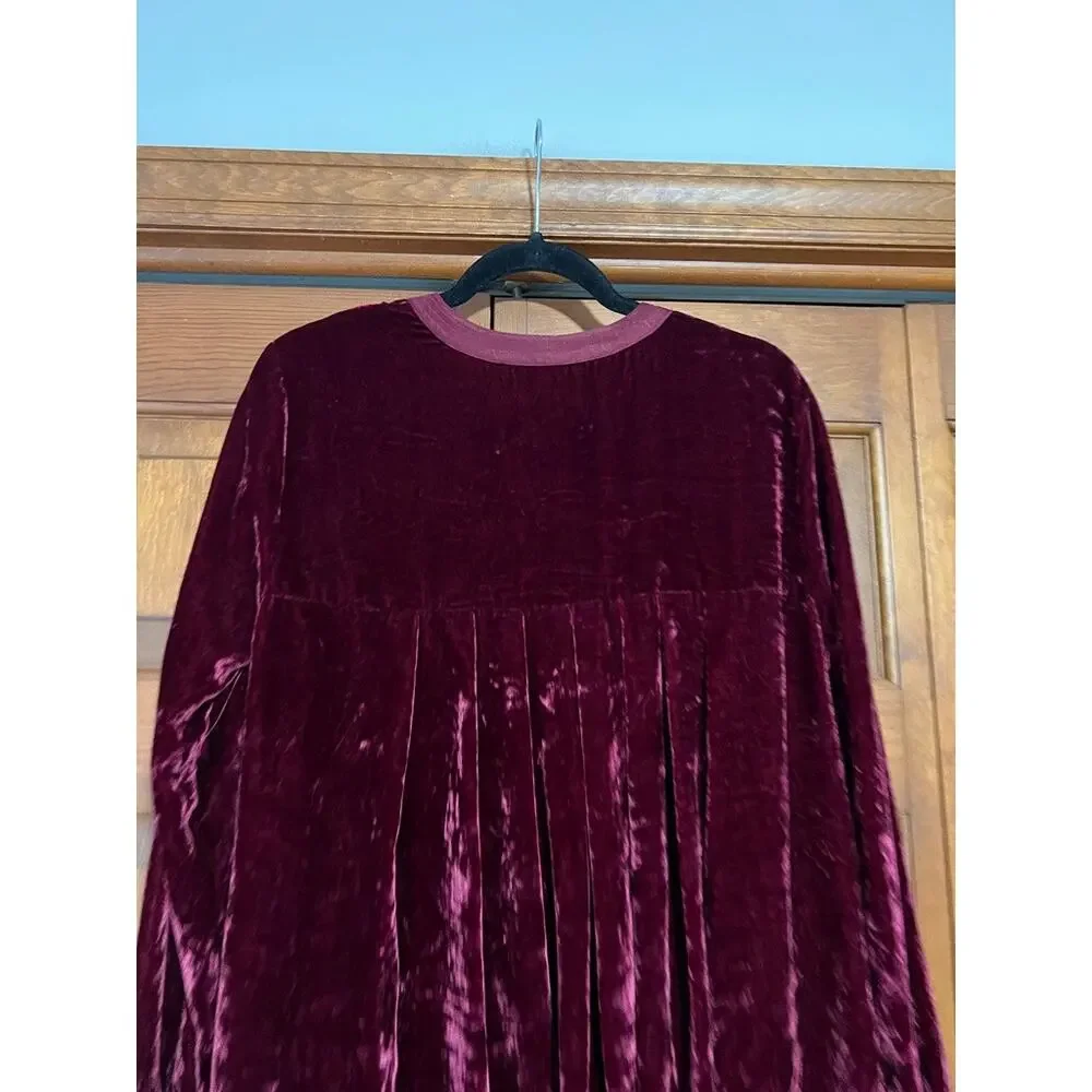 Free People Women's Choose Me Velvet Mini Dress Burgundy Babydoll Boho Size M